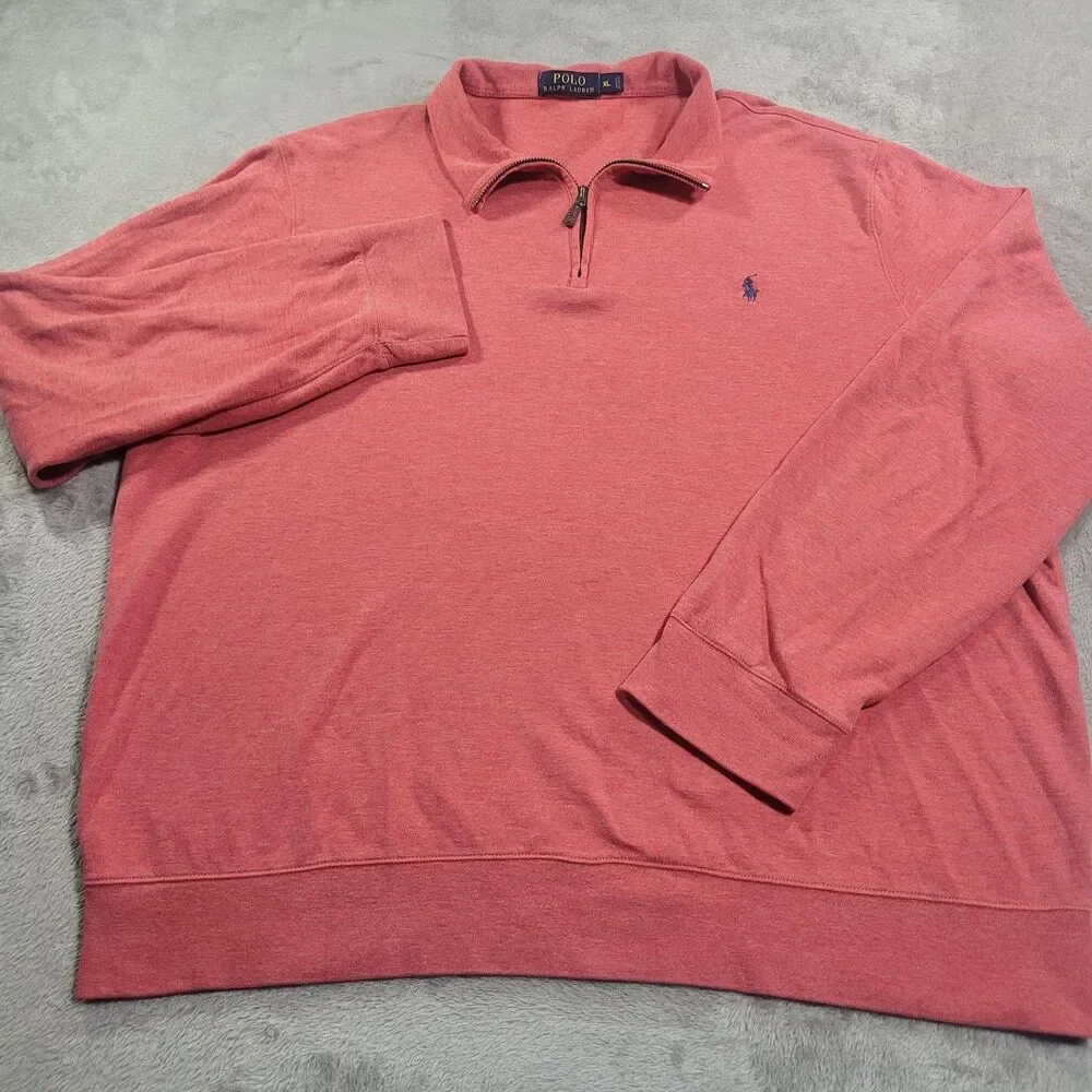Polo Ralph Lauren Sweater Mens XL Red 1/4 Zip Mock Neck Cotton Blend Long Sleeve